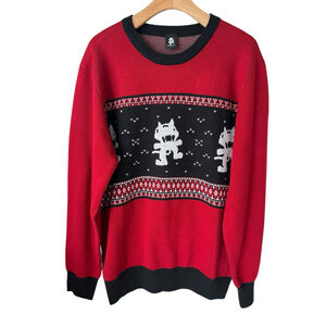 Monstercat Sweater Mens Large Red Black Knit Crew Neck Long Sleeve Winter NEW